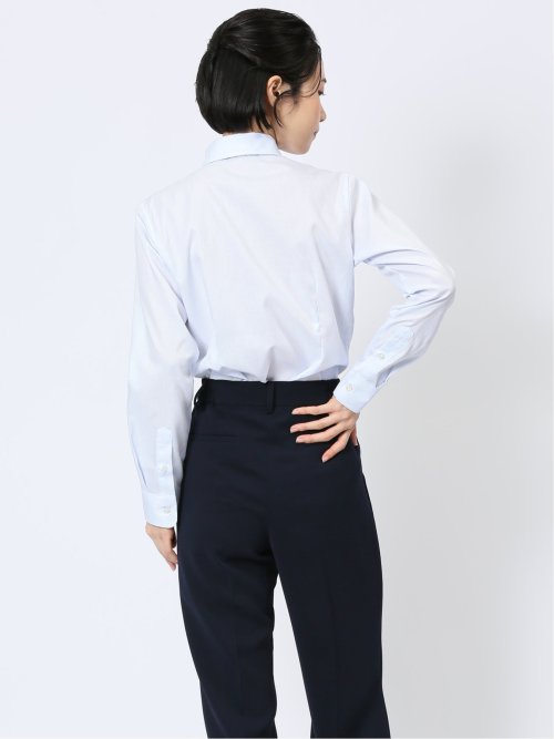 形態安定 リボン脱着 長袖シャツ