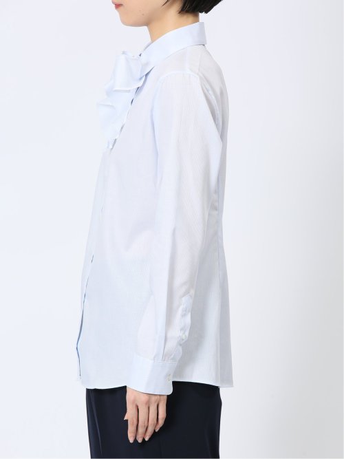 形態安定 リボン脱着 長袖シャツ
