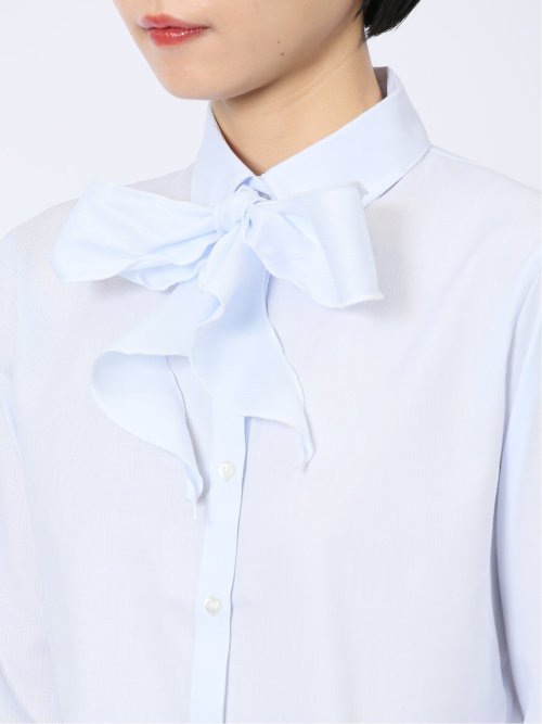 形態安定 リボン脱着 長袖シャツ