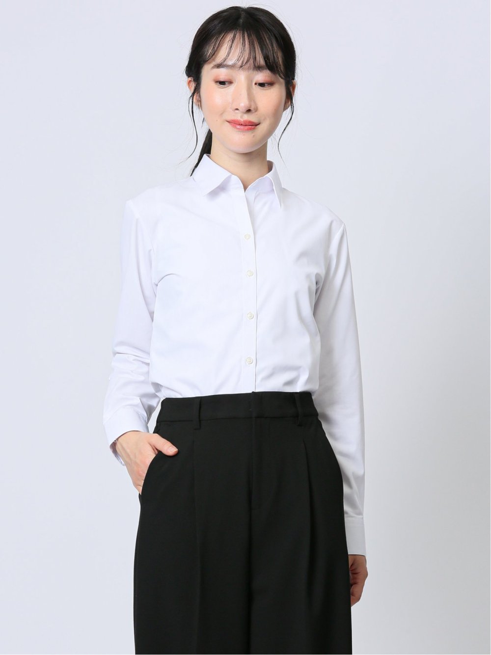 【WEB限定】透け防止 形態安定 スキッパーカラー長袖シャツ
