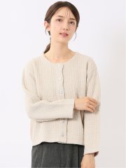 ニット ジャケット レディース 長袖 ストレッチ ハンドウォッシャブル ノーカラー ツイード調 カーディガン