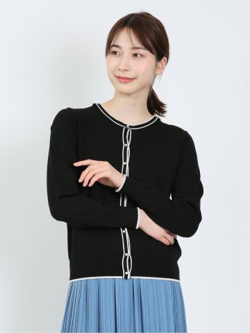 配色 クルーネック ニットカーディガン