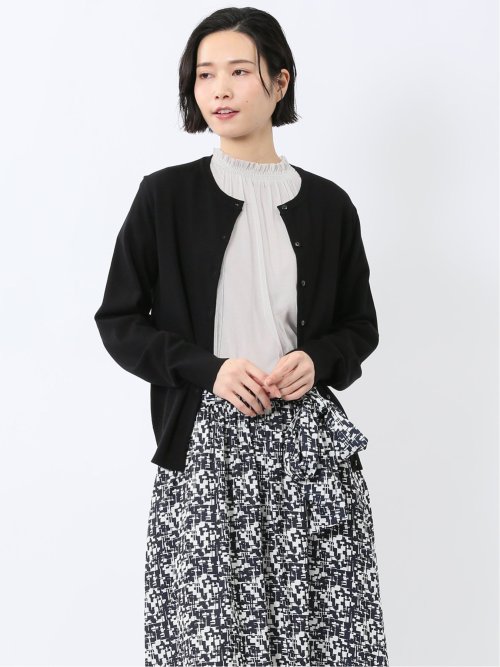 otama✨ 新品タグ付 パドカレ✳️ロングシアーカーディガン【36】黒 antiqua カーディガン 幾何学模様シアーニットカーディガン
