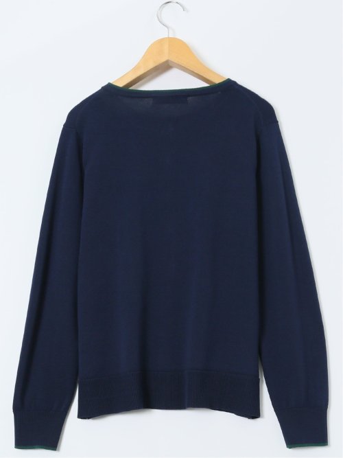 ハンドウォッシャブル 配色 クルーニットカーディガン