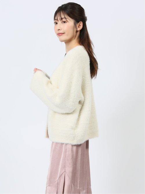 ノーカラー フェザーニットジャケット