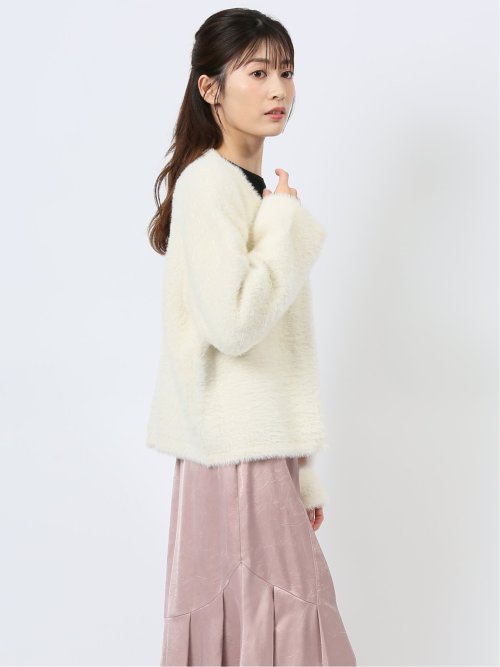 ノーカラー フェザーニットジャケット