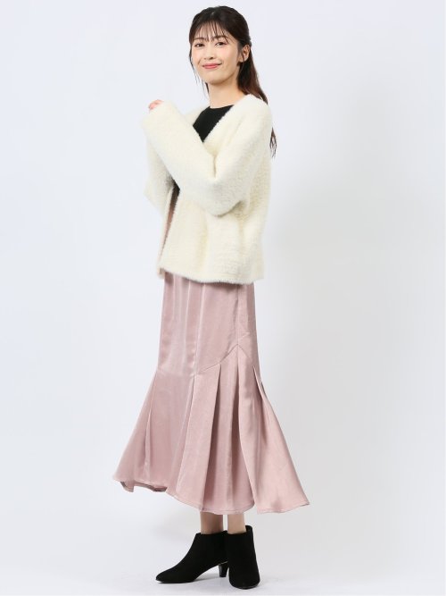 ノーカラー フェザーニットジャケット