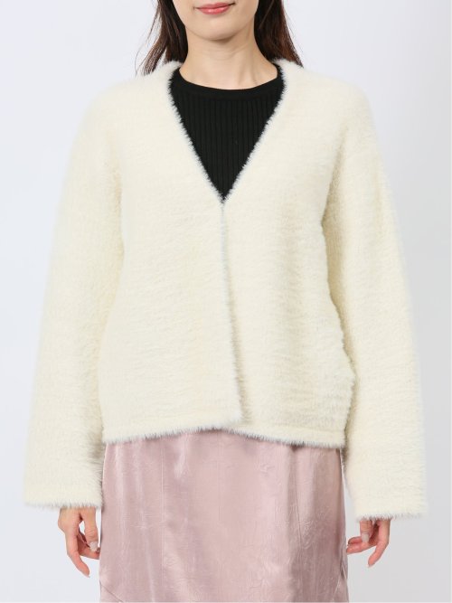 ノーカラー フェザーニットジャケット