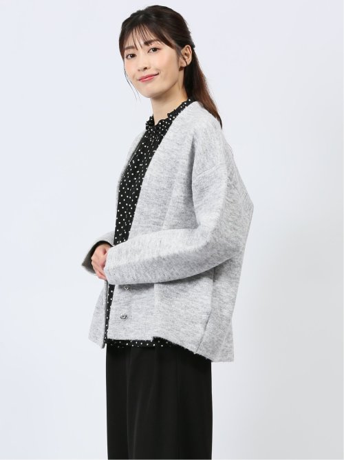 ノーカラー コクーン ニットジャケット