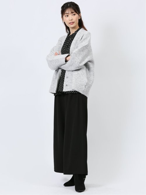 ノーカラー コクーン ニットジャケット