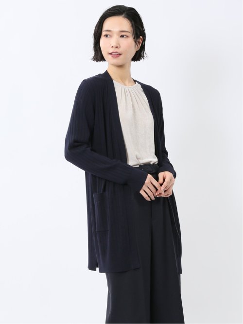 otama✨ 新品タグ付 パドカレ✳️ロングシアーカーディガン【36】黒 antiqua カーディガン 幾何学模様シアーニットカーディガン