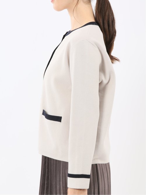ウォッシャブル ミラノ配色 ニットジャケット(M 02アイボリー