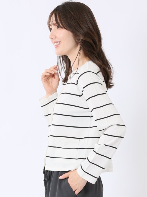 快適機能 ボーダー クルー ニット カーディガン