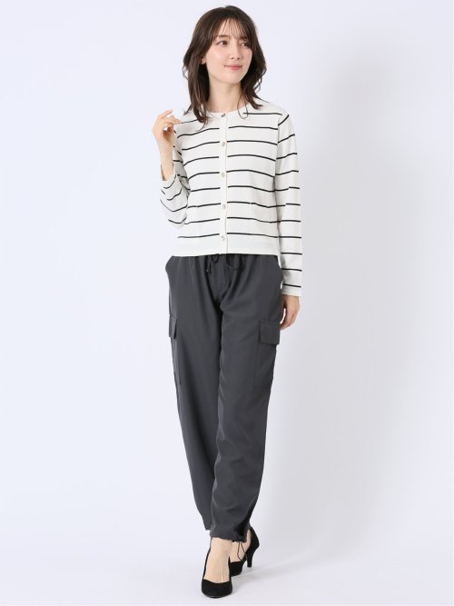 快適機能 ボーダー クルー ニット カーディガン