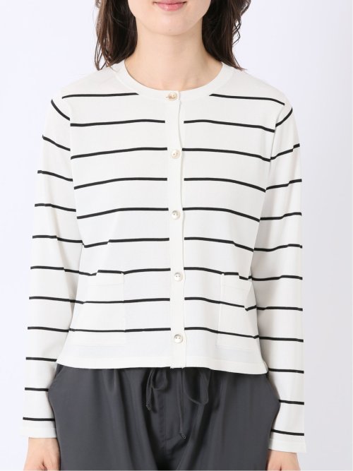 快適機能 ボーダー クルー ニット カーディガン