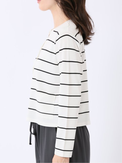 快適機能 ボーダー クルー ニット カーディガン