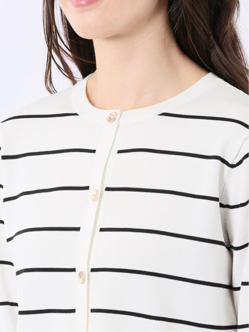 快適機能 ボーダー クルー ニット カーディガン