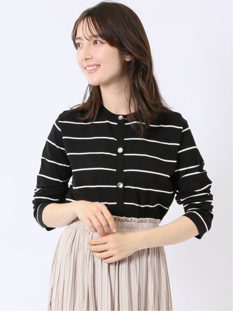 快適機能 ボーダー クルー ニット カーディガン