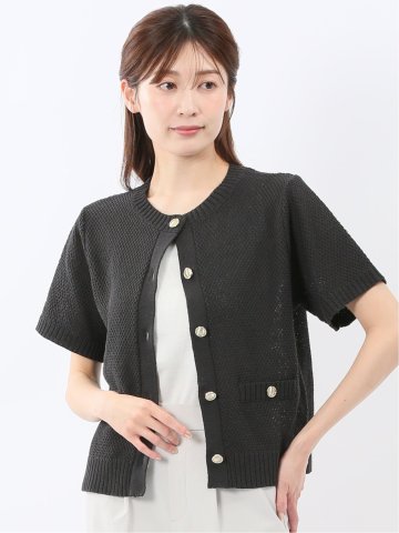 ハンドウォッシャブル 地柄 半袖ニットジャケット