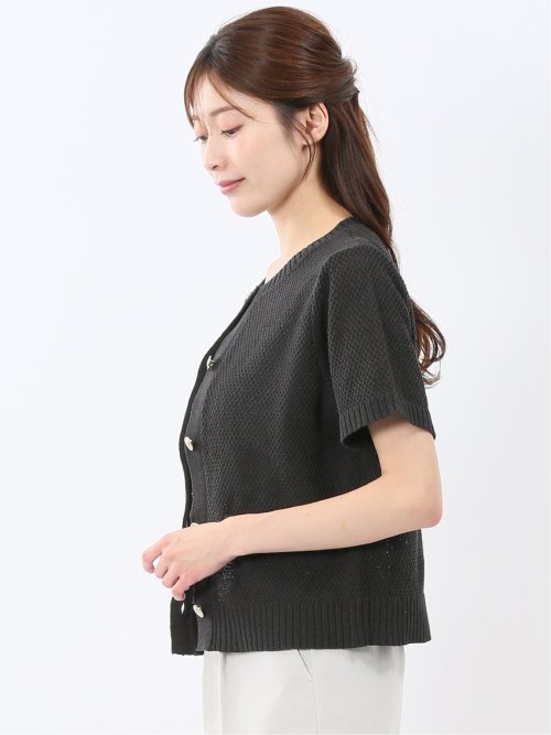 ハンドウォッシャブル 地柄 半袖ニットジャケット