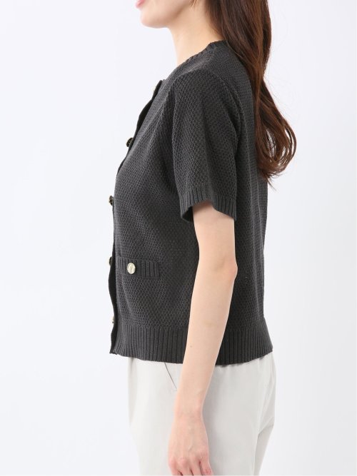 ハンドウォッシャブル 地柄 半袖ニットジャケット