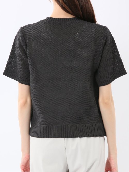 ハンドウォッシャブル 地柄 半袖ニットジャケット