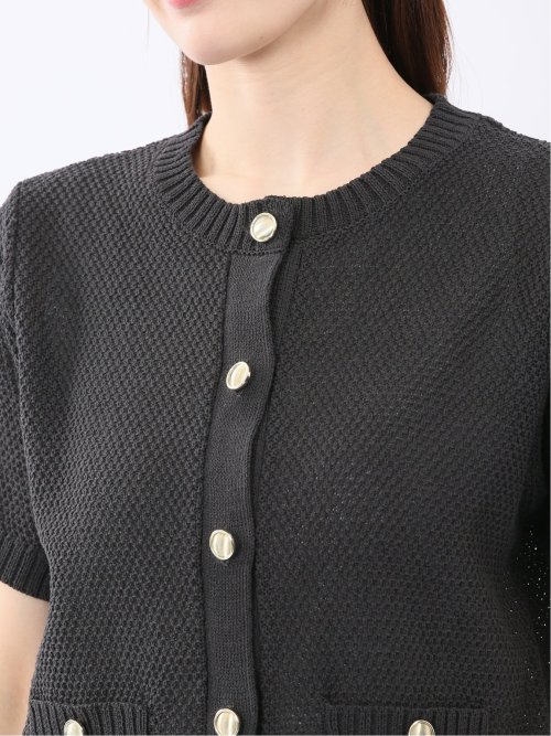 ハンドウォッシャブル 地柄 半袖ニットジャケット