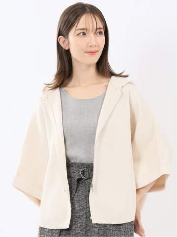 ウォッシャブル ポンチョ風 フードコーディガン