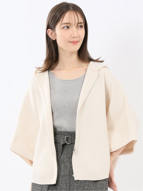 ウォッシャブル ポンチョ風 フードコーディガン