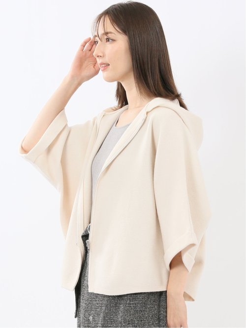 ウォッシャブル ポンチョ風 フードコーディガン