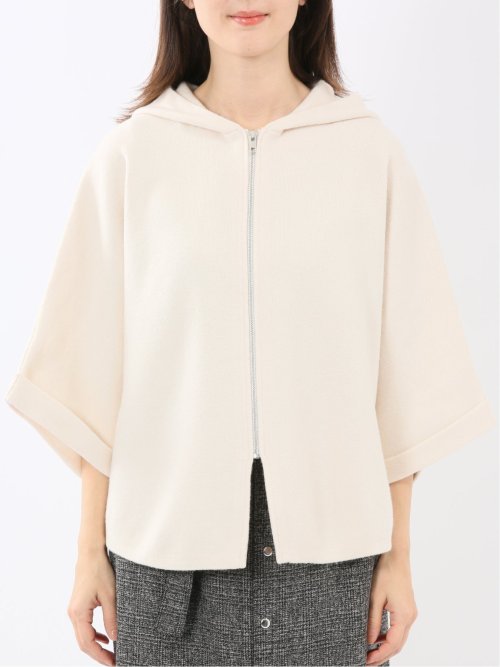 ウォッシャブル ポンチョ風 フードコーディガン