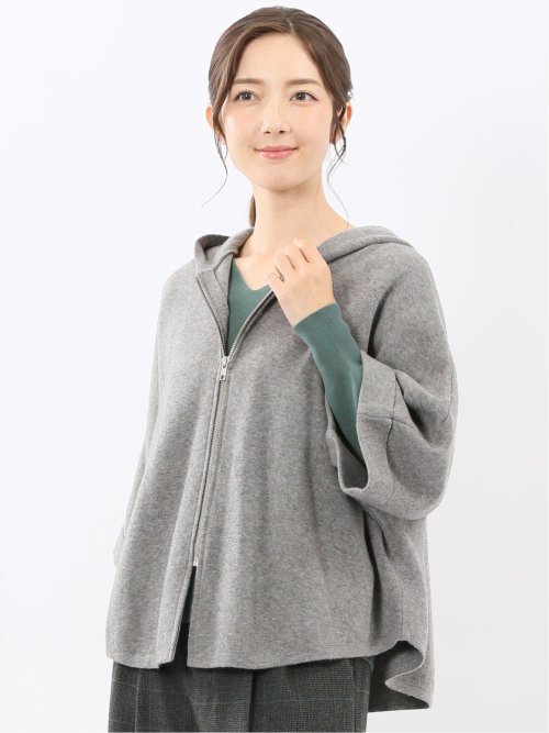 ウォッシャブル ポンチョ風 フードコーディガン