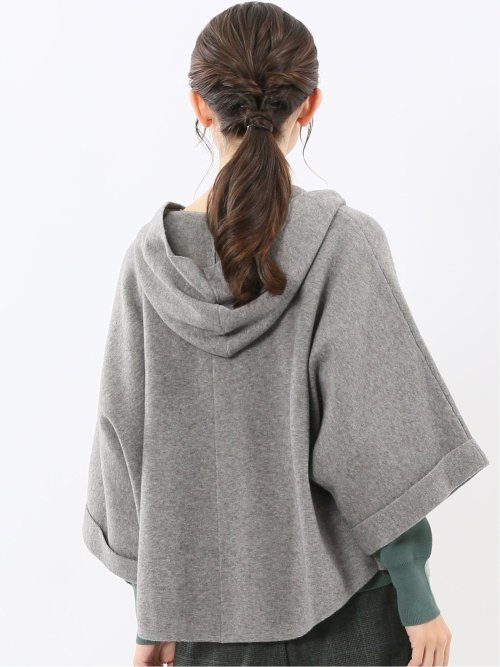 ウォッシャブル ポンチョ風 フードコーディガン