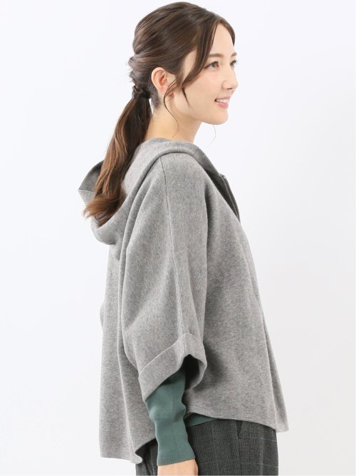 ウォッシャブル ポンチョ風 フードコーディガン