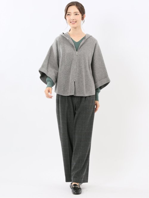 ウォッシャブル ポンチョ風 フードコーディガン