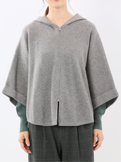 ウォッシャブル ポンチョ風 フードコーディガン