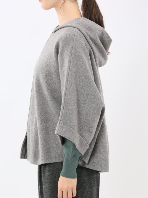 ウォッシャブル ポンチョ風 フードコーディガン