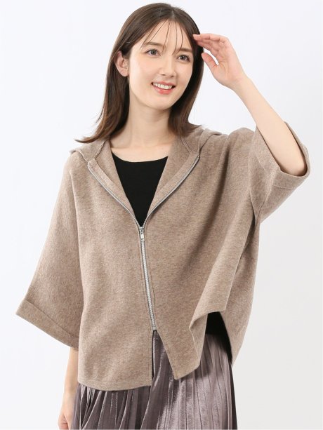 ウォッシャブル ポンチョ風 フードコーディガン