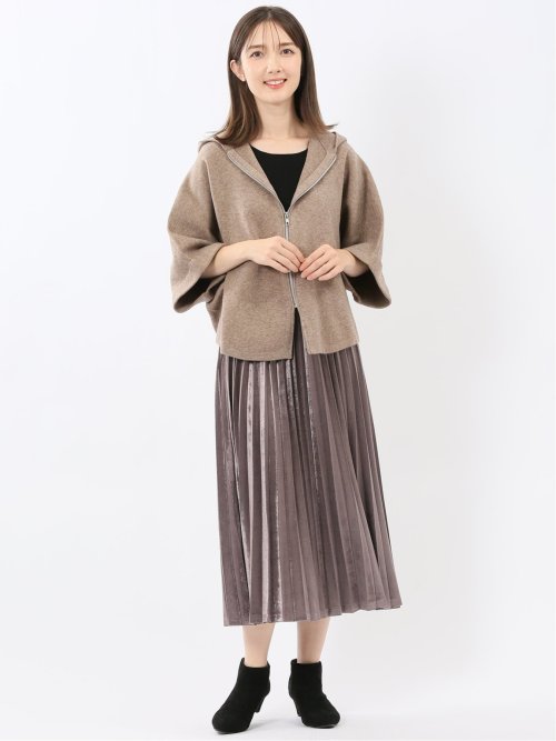 ウォッシャブル ポンチョ風 フードコーディガン