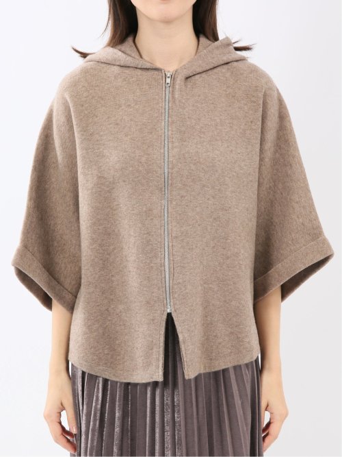 ウォッシャブル ポンチョ風 フードコーディガン