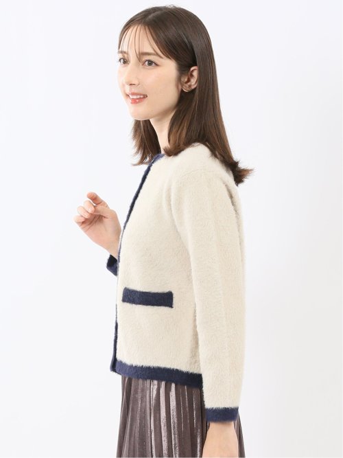 ウォッシャブル ラメ格子フェザー ニットジャケット