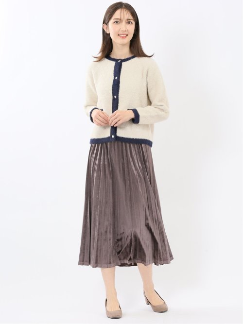 ウォッシャブル ラメ格子フェザー ニットジャケット