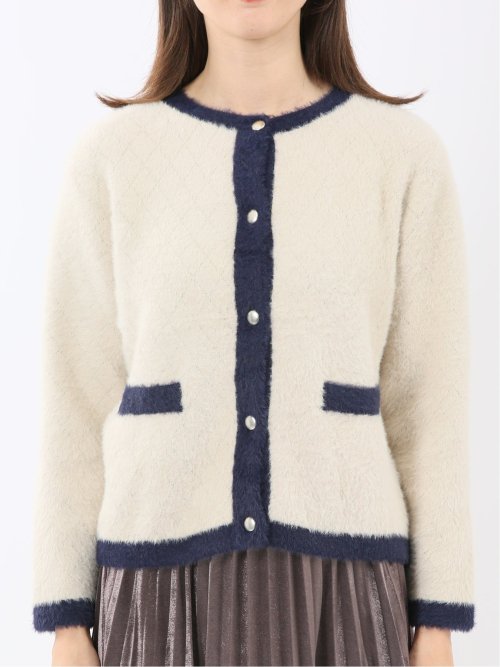 ウォッシャブル ラメ格子フェザー ニットジャケット