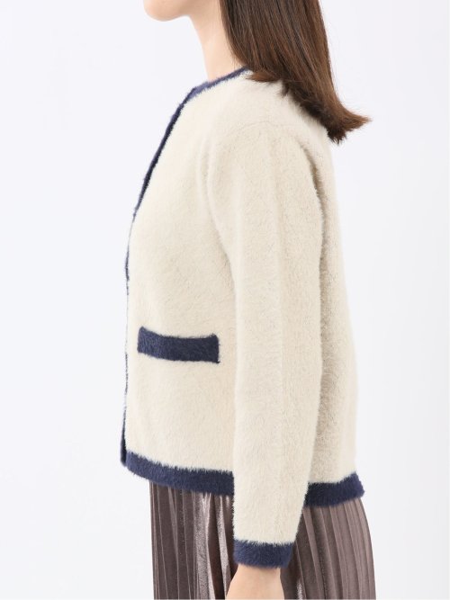 ウォッシャブル ラメ格子フェザー ニットジャケット