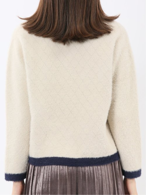 ウォッシャブル ラメ格子フェザー ニットジャケット