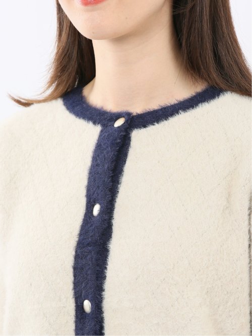 ウォッシャブル ラメ格子フェザー ニットジャケット