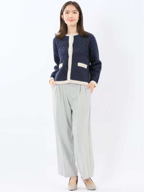 ウォッシャブル ラメ格子フェザー ニットジャケット