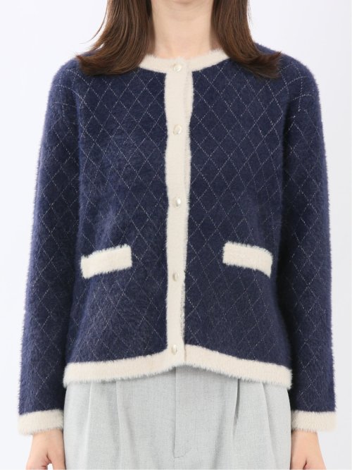 ウォッシャブル ラメ格子フェザー ニットジャケット