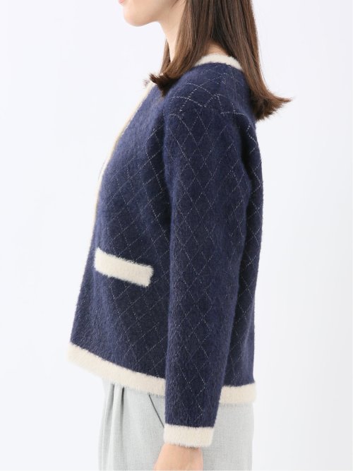 ウォッシャブル ラメ格子フェザー ニットジャケット