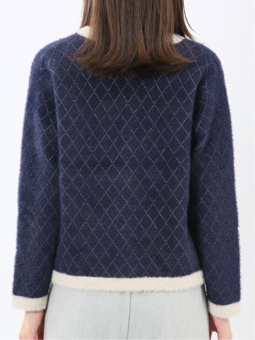 ウォッシャブル ラメ格子フェザー ニットジャケット